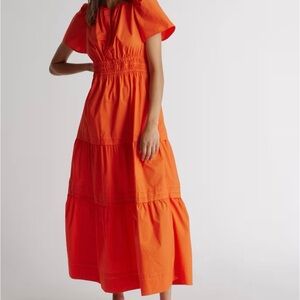 Orange Tiered Sundress with Flutter Sleeves